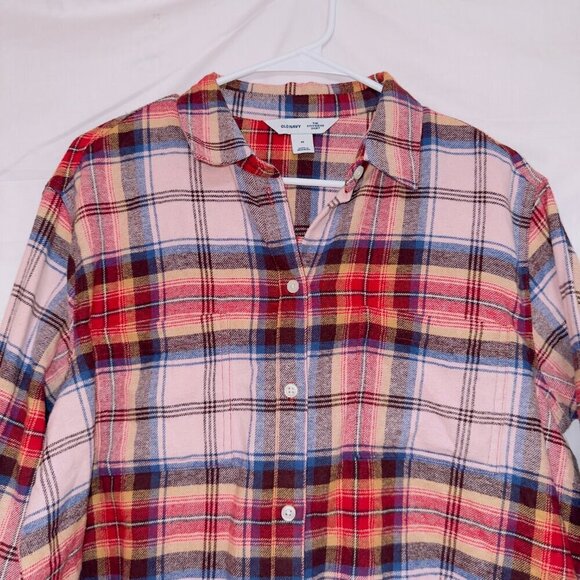 Old Navy NWT Red Plaid Long Sleeve Button Front Boyfriend Shirt size medium - Picture 4 of 7